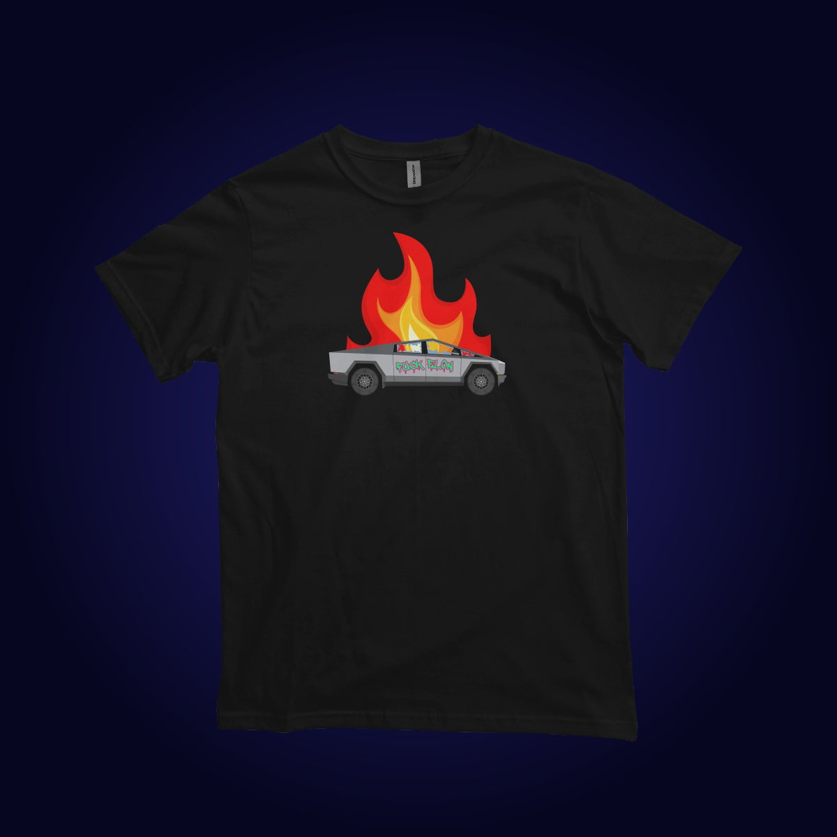 Fuck Elon Flaming Cybertruck Organic Tee