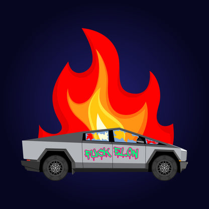 Fuck Elon Flaming Cybertruck Organic Tee