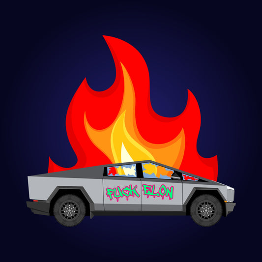 Fuck Elon Flaming Cybertruck Organic Tee